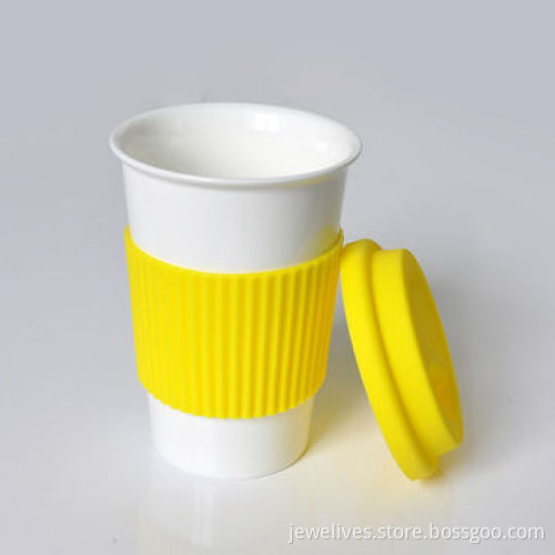 Porcelain Coffee Cup with Silicone Lid and Band